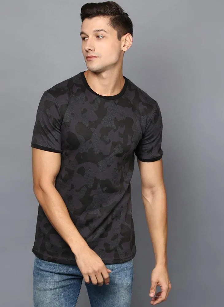 Contrast Camo Ribbed Crewneck Tee