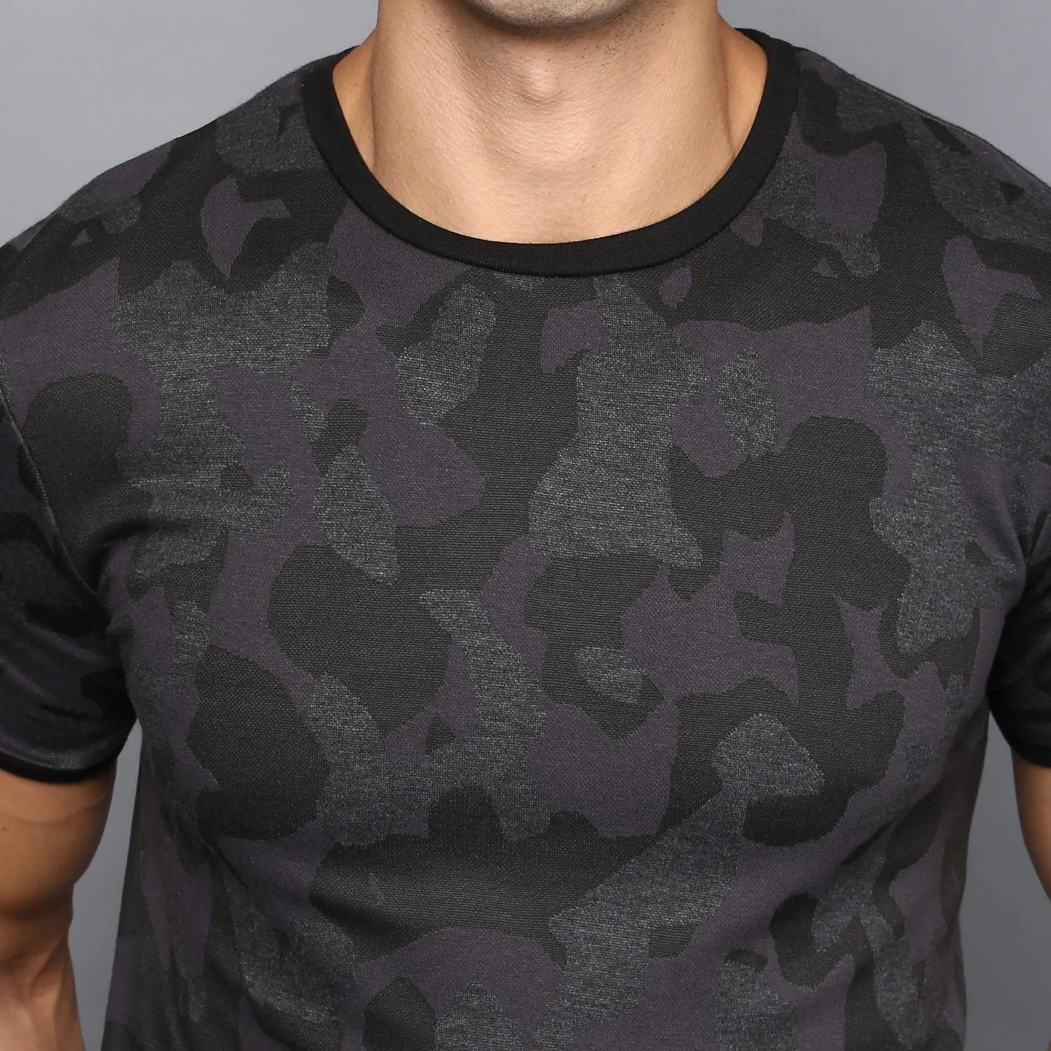 Contrast Camo Ribbed Crewneck Tee