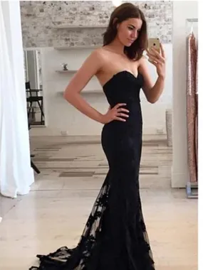 Sophisticated Vintage Black Mermaid Evening Prom Dress with Sweetheart Neckline