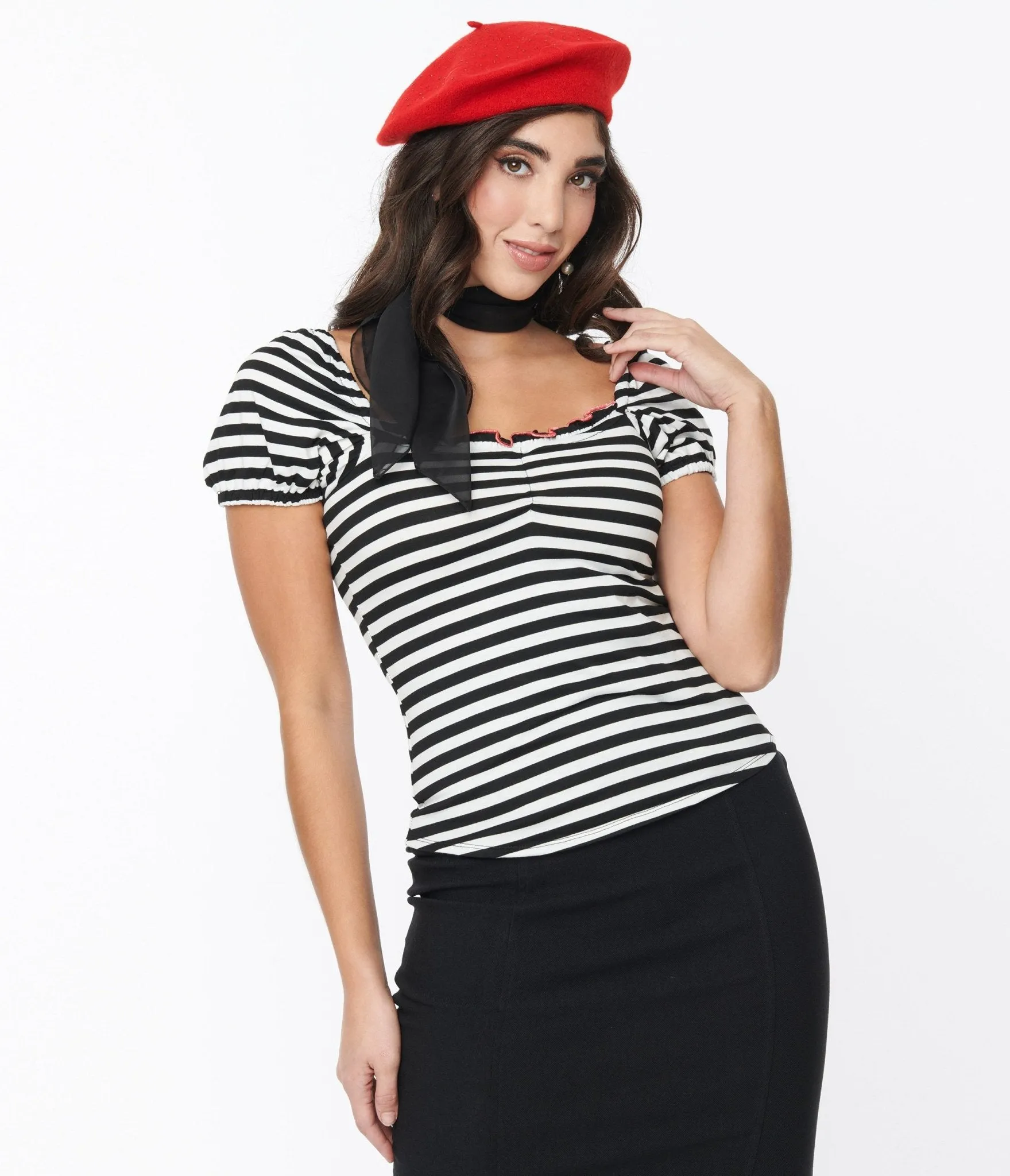 Retro Black & White Striped Sweetheart Top