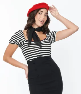 Retro Black & White Striped Sweetheart Top