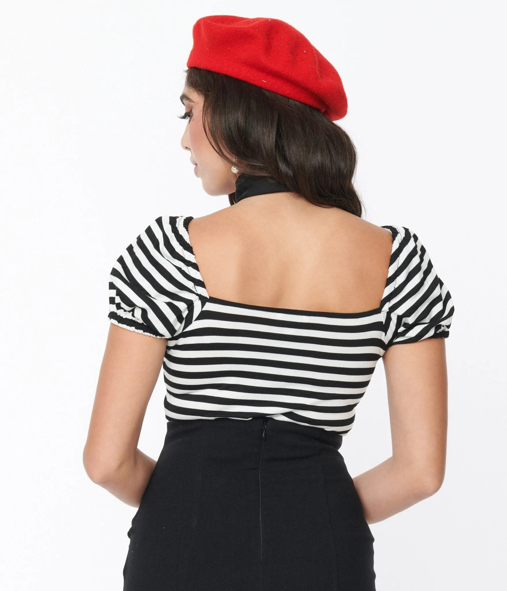 Retro Black & White Striped Sweetheart Top