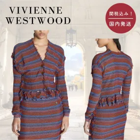 Vivienne Westwood Long-Sleeve Tops in Stripes Wool Silk with V-neck and Crew neck options