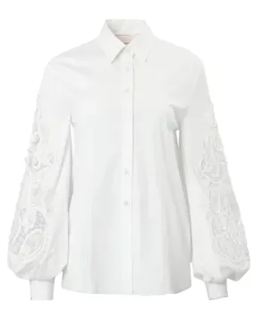 White Embroidered Puff Sleeve Blouse