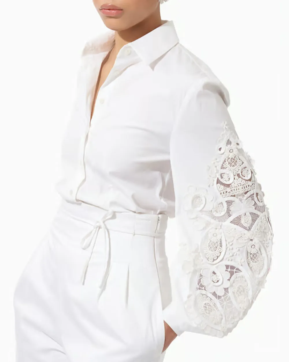 White Embroidered Puff Sleeve Blouse