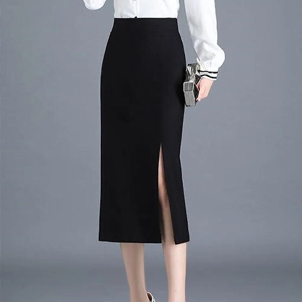 Black Pencil Skirts Women Office Elegant Long Skirt