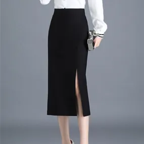 Black Pencil Skirts Women Office Elegant Long Skirt