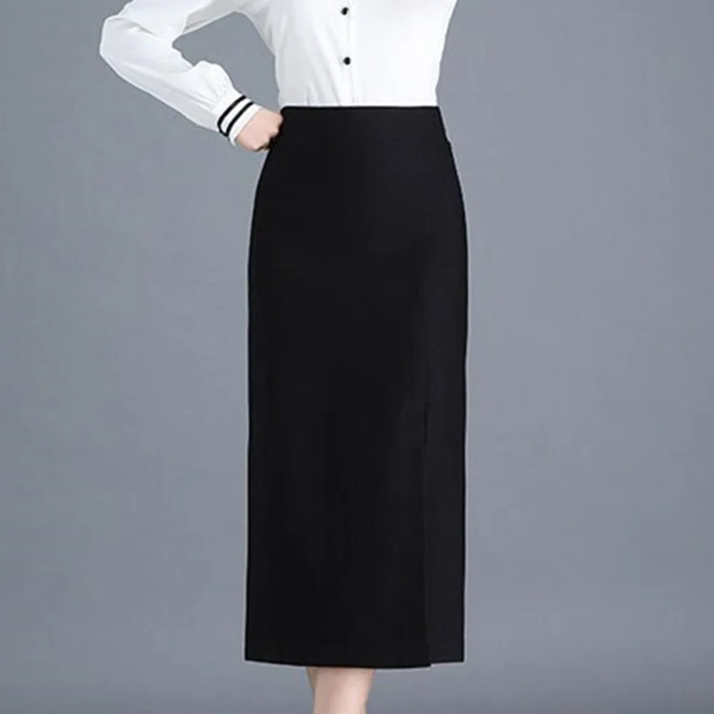 Black Pencil Skirts Women Office Elegant Long Skirt