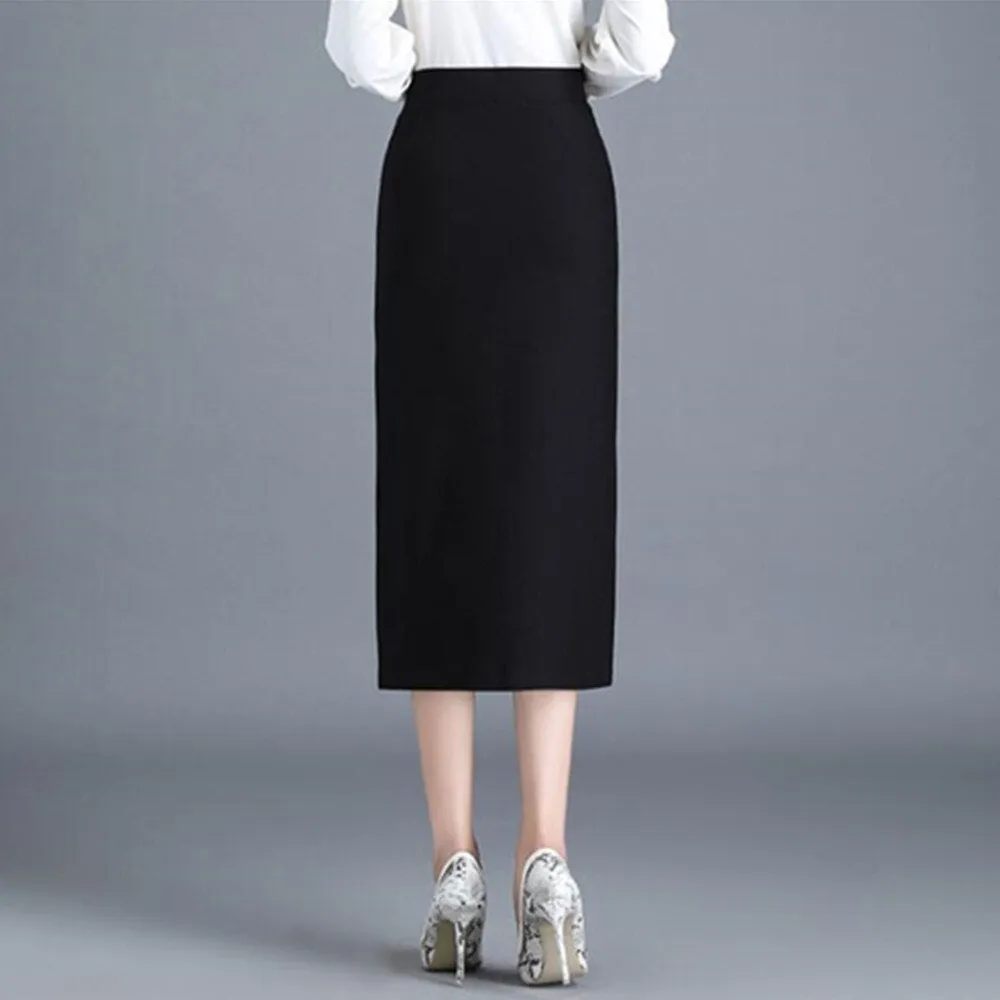 Black Pencil Skirts Women Office Elegant Long Skirt