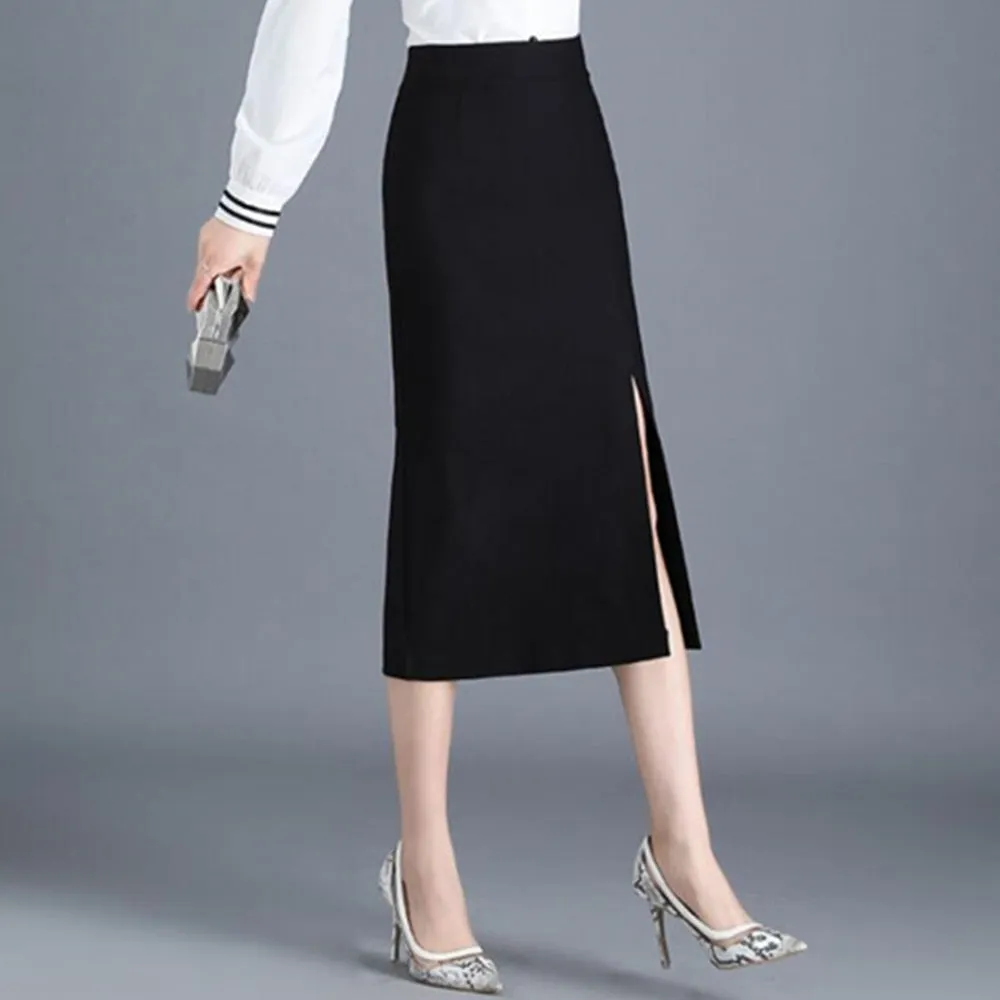 Black Pencil Skirts Women Office Elegant Long Skirt