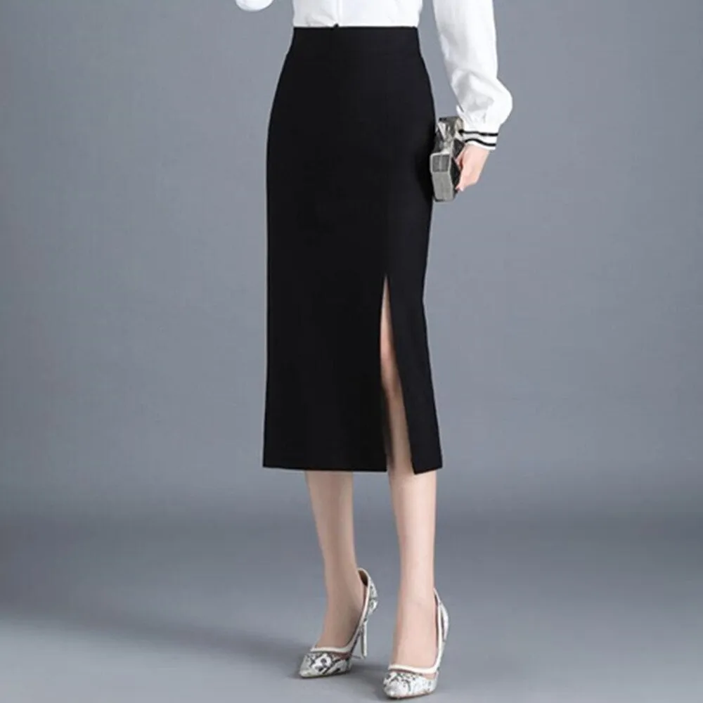 Black Pencil Skirts Women Office Elegant Long Skirt