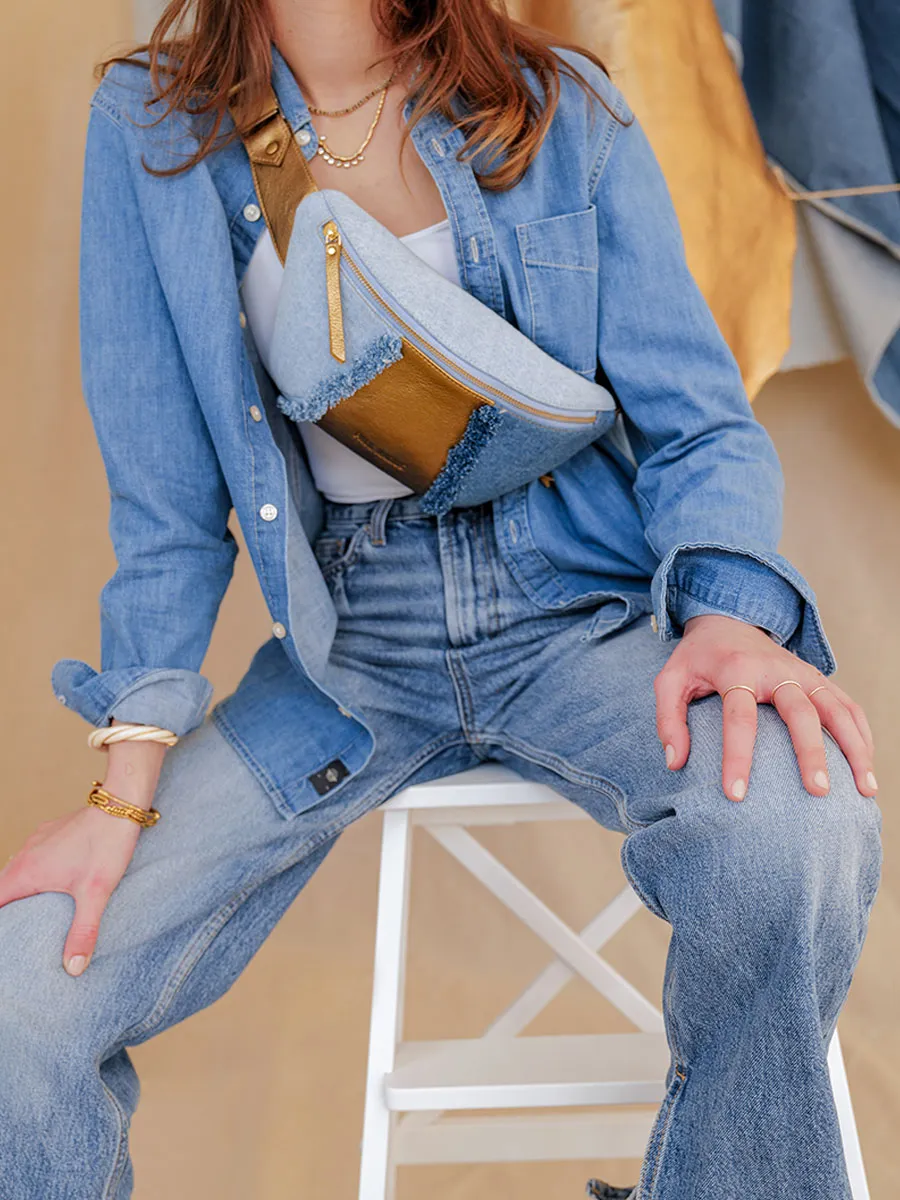 Women's Denim and Leather Fanny Pack