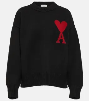 Long Sleeves Logo Wool Crew Neck Sweater by AMI PARIS