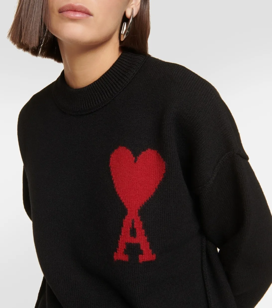 Long Sleeves Logo Wool Crew Neck Sweater by AMI PARIS