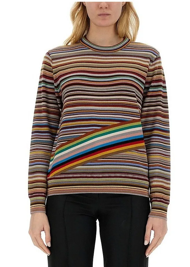 Striped Wool U-Neck Party Sweater by Paul Smith