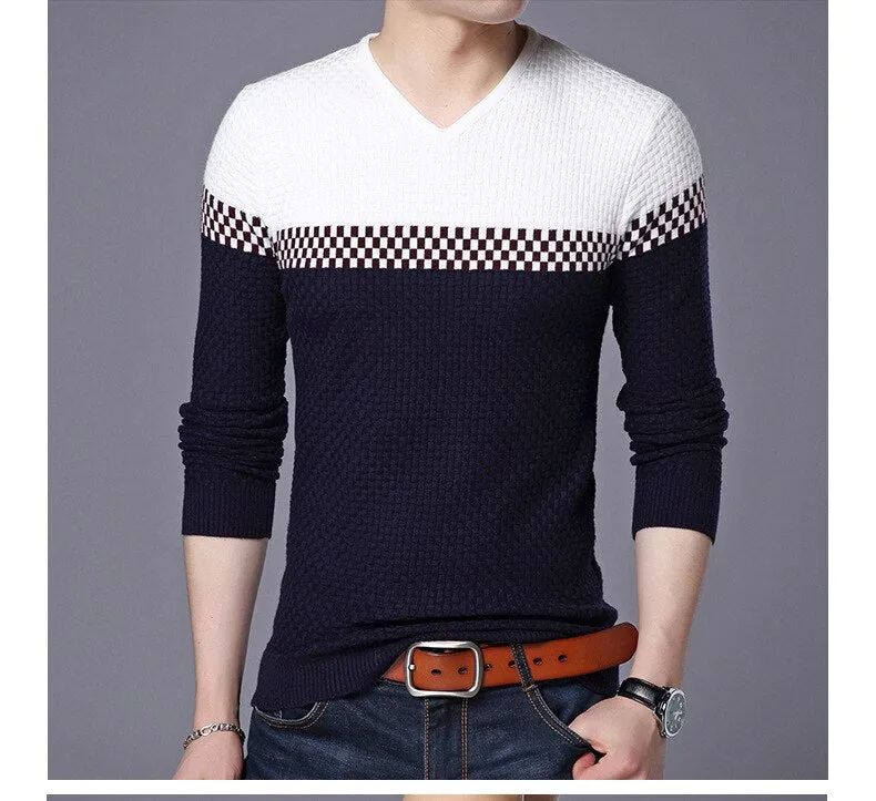 Xituodai 2022 Autumn Winter Warm Wool Sweaters V-neck Pullover Men's Slim Fit