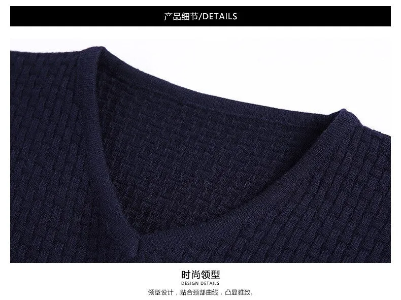 Xituodai 2022 Autumn Winter Warm Wool Sweaters V-neck Pullover Men's Slim Fit