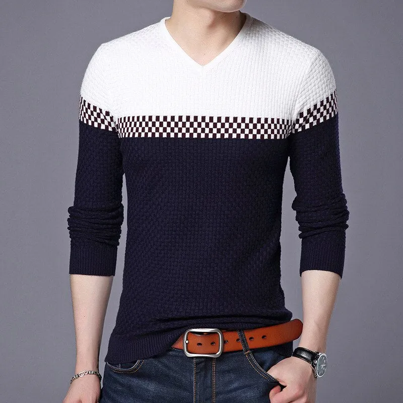 Xituodai 2022 Autumn Winter Warm Wool Sweaters V-neck Pullover Men's Slim Fit