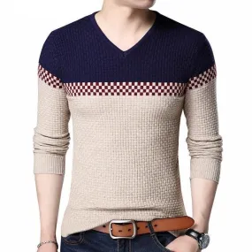 Xituodai 2022 Autumn Winter Warm Wool Sweaters V-neck Pullover Men's Slim Fit