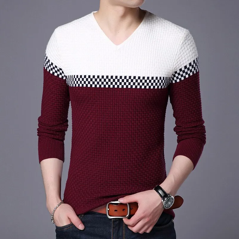 Xituodai 2022 Autumn Winter Warm Wool Sweaters V-neck Pullover Men's Slim Fit