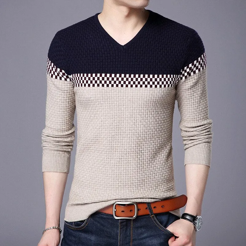 Xituodai 2022 Autumn Winter Warm Wool Sweaters V-neck Pullover Men's Slim Fit