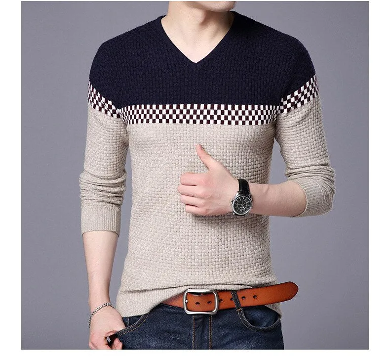 Xituodai 2022 Autumn Winter Warm Wool Sweaters V-neck Pullover Men's Slim Fit