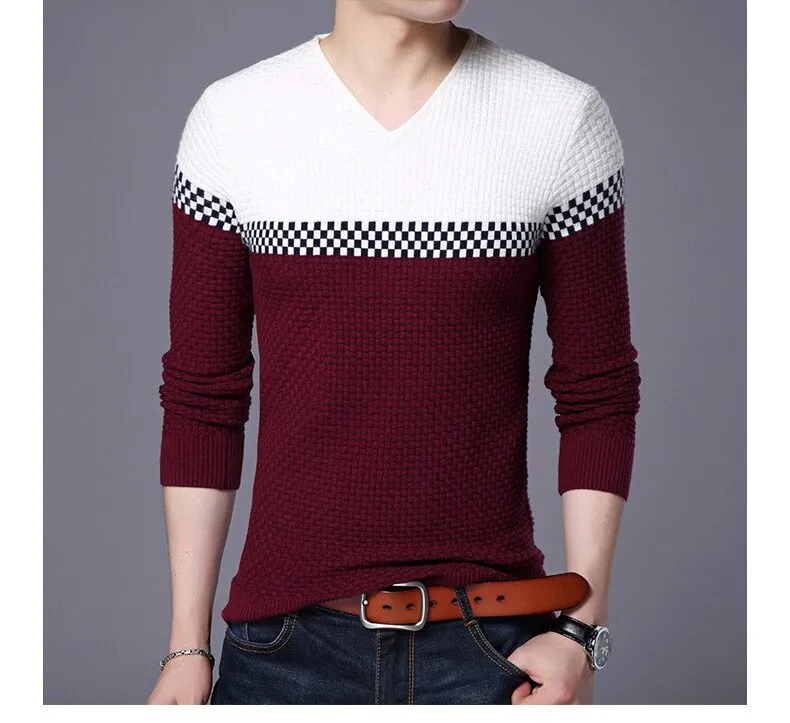 Xituodai 2022 Autumn Winter Warm Wool Sweaters V-neck Pullover Men's Slim Fit