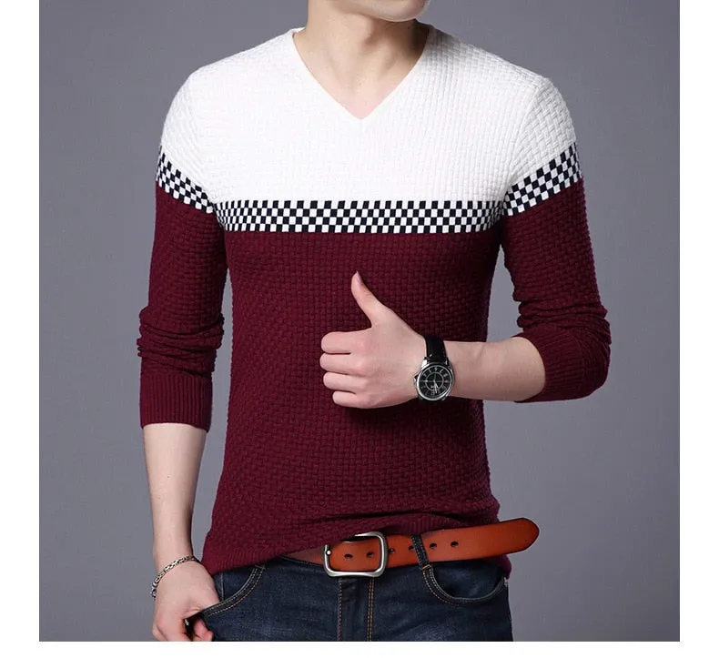 Xituodai 2022 Autumn Winter Warm Wool Sweaters V-neck Pullover Men's Slim Fit