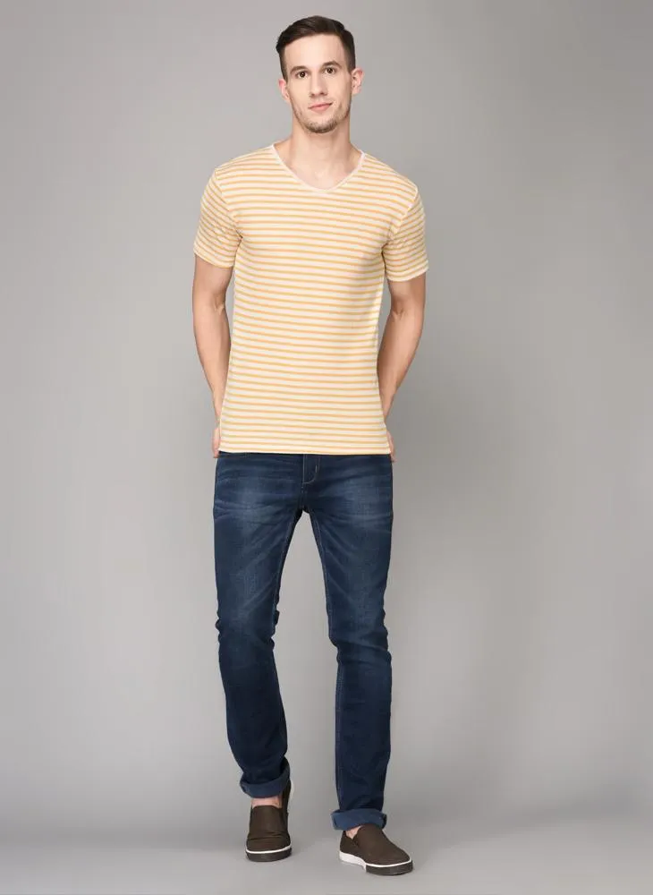 Striped Yellow V-Neck Tee