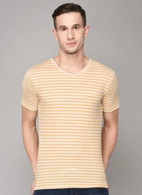 Striped Yellow V-Neck Tee