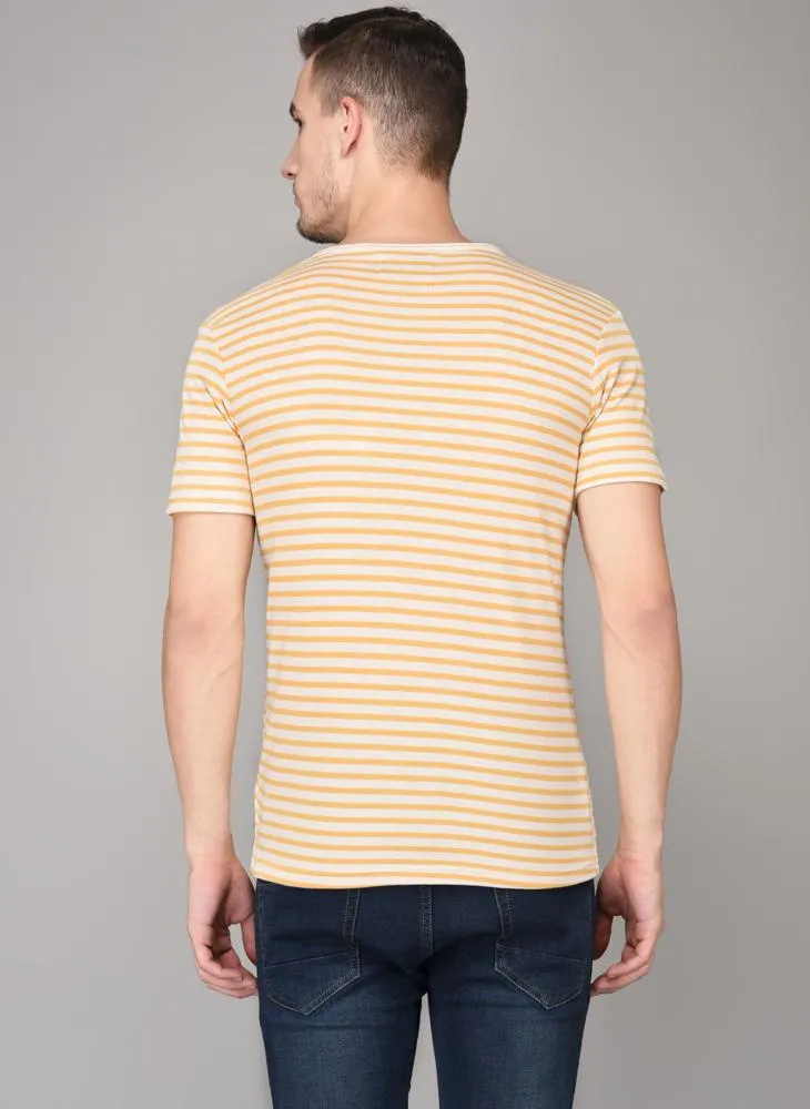 Striped Yellow V-Neck Tee