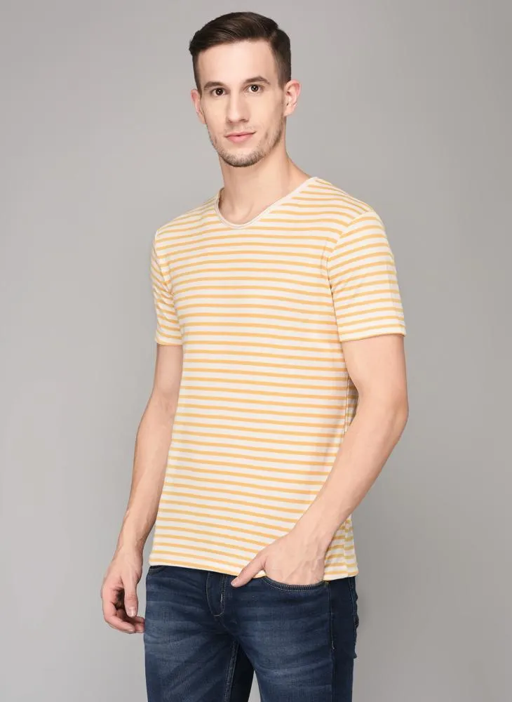 Striped Yellow V-Neck Tee