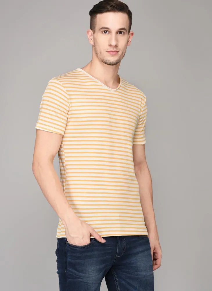 Striped Yellow V-Neck Tee